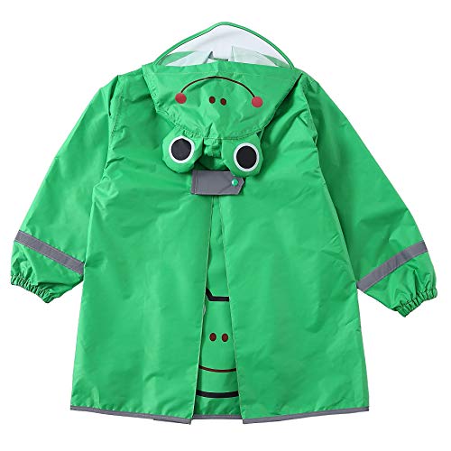 Bwiv Poncho Lluvia Niños Impermeable Niñas Capa de Lluvia con Capucha con Seguridad Advertencia Reflectantes para Escuela Viaje Verde Talla S