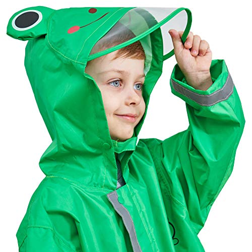 Bwiv Poncho Lluvia Niños Impermeable Niñas Capa de Lluvia con Capucha con Seguridad Advertencia Reflectantes para Escuela Viaje Verde Talla S