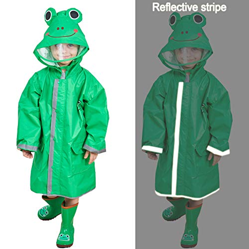 Bwiv Poncho Lluvia Niños Impermeable Niñas Capa de Lluvia con Capucha con Seguridad Advertencia Reflectantes para Escuela Viaje Verde Talla S