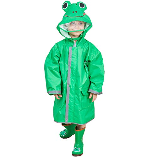 Bwiv Poncho Lluvia Niños Impermeable Niñas Capa de Lluvia con Capucha con Seguridad Advertencia Reflectantes para Escuela Viaje Verde Talla S