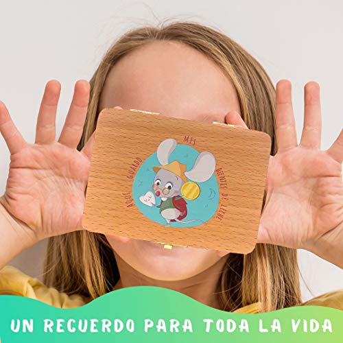 Caja de madera para guardar los dientes de leche el ratoncito Pérez. Versión en español