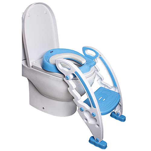 Calma Dragon Asiento de Inodoro para Bebe Portátil, Silla con Escalera para el Baño para Niños, Asiento Plegable para el Vater con un Escalón Reposapies (Azul)