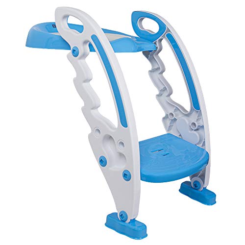 Calma Dragon Asiento de Inodoro para Bebe Portátil, Silla con Escalera para el Baño para Niños, Asiento Plegable para el Vater con un Escalón Reposapies (Azul)