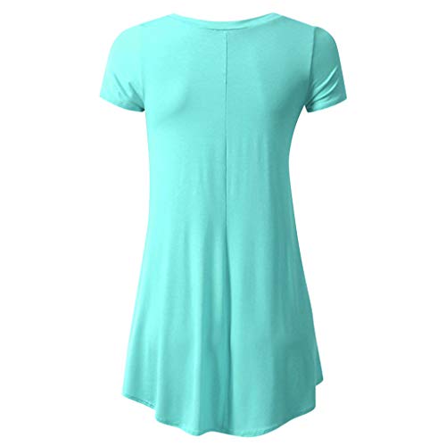 Camisa Casual Mujer Camiseta Mujer Manga Corta Blusa Vestido Túnico Suelto con Cuello en V de Algodón Fluido Shirt Deporte Mujer Fitness Sólidas Yvelands(Azul 2,XXL)