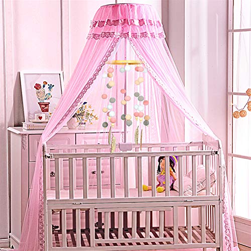 Campanilla de Cama para Bebé, Comius Pelota de Fieltro Móvil para Cuna de Bebé, Tienda Móvil de Carillones de Viento de Madera Colgante Decoración del Hogar (Pink)