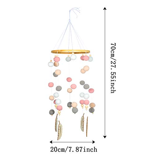 Campanilla de Cama para Bebé, Comius Pelota de Fieltro Móvil para Cuna de Bebé, Tienda Móvil de Carillones de Viento de Madera Colgante Decoración del Hogar (Pink)