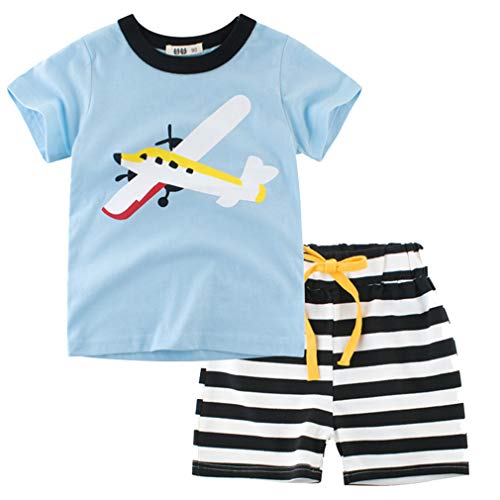 CARETOO Bebe Niño Conjunto de Camiseta + Pantalones Cortos de Manga Corta con cordón a Rayas de Verano para niño 2 Piezas