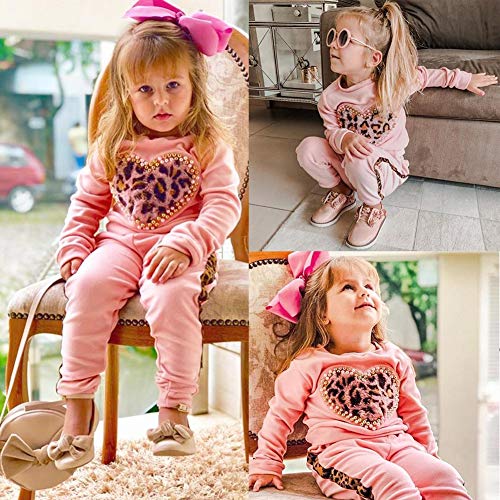 Carolilly 2 Piezas Bebé Traje Deportivo de Sudadera y Pantalones para Niña Conjunto de Camiseta Rosa y Pantalón Chándal Suit de Algodón (1-6 años)