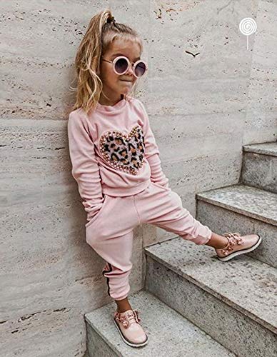 Carolilly 2 Piezas Bebé Traje Deportivo de Sudadera y Pantalones para Niña Conjunto de Camiseta Rosa y Pantalón Chándal Suit de Algodón (1-6 años)