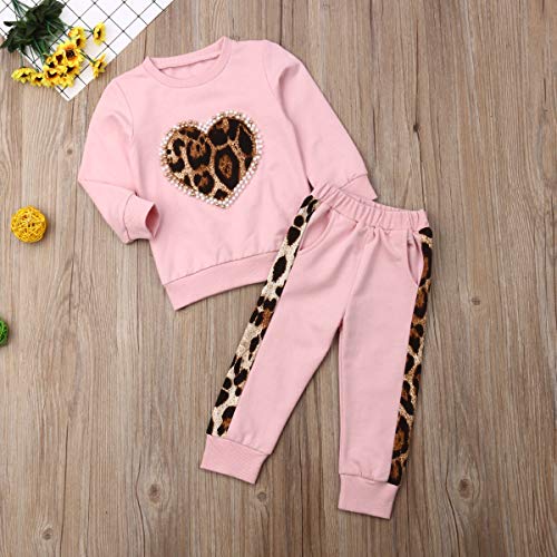 Carolilly 2 Piezas Bebé Traje Deportivo de Sudadera y Pantalones para Niña Conjunto de Camiseta Rosa y Pantalón Chándal Suit de Algodón (1-6 años)