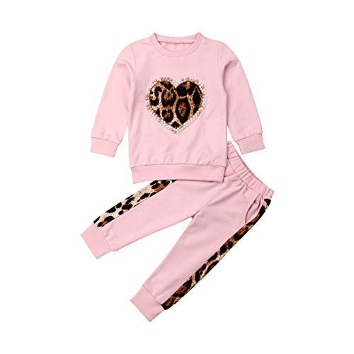 Carolilly 2 Piezas Bebé Traje Deportivo de Sudadera y Pantalones para Niña Conjunto de Camiseta Rosa y Pantalón Chándal Suit de Algodón (1-6 años)