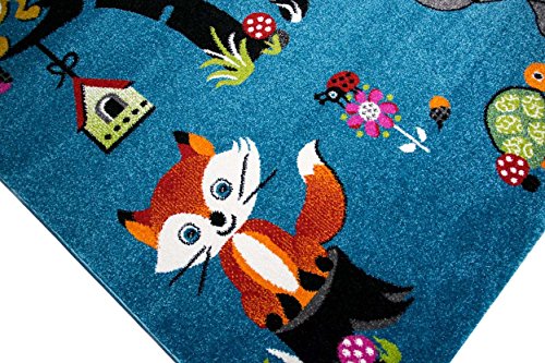 CARPETIA Alfombra los niños Alfombra de Juego zoológico Animales Elefante Zorro Tortuga Mono Ardilla Cebra búho Turquesa Größe 120x170 cm