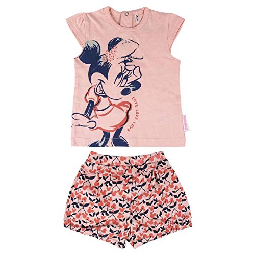 Cerdá Conjunto Bebe Niña Verano de Minnie Mouse Disney-12 Camiseta Algodon Juego de pantalones cortos, Rosa, 12 meses Bebé-Niñas