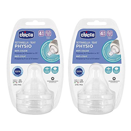 Chicco Perfect-5 - Juego de tetinas (4 unidades) Tetinas de silicona suave de Sense (tamaño 3, 4 meses, flujo rápido, fabricado en Italia)