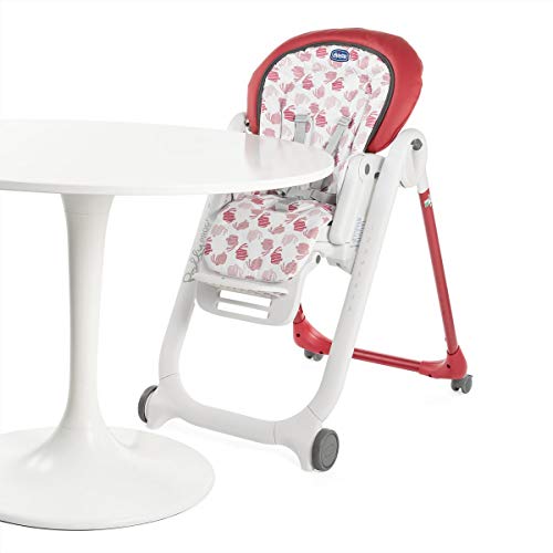 Chicco Polly Progres5 - Trona Evolutiva: Hamaca, Trona y Elevador Compacto, Ajustable, con 4 Ruedas y Freno, de 0 a 3 Años, Color Rojo Estampado Ballenas (Red)