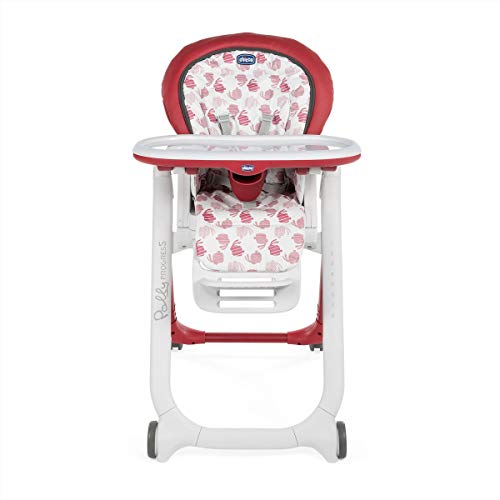 Chicco Polly Progres5 - Trona Evolutiva: Hamaca, Trona y Elevador Compacto, Ajustable, con 4 Ruedas y Freno, de 0 a 3 Años, Color Rojo Estampado Ballenas (Red)