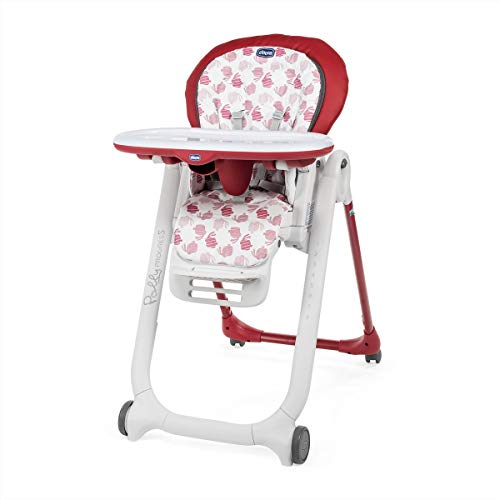 Chicco Polly Progres5 - Trona Evolutiva: Hamaca, Trona y Elevador Compacto, Ajustable, con 4 Ruedas y Freno, de 0 a 3 Años, Color Rojo Estampado Ballenas (Red)