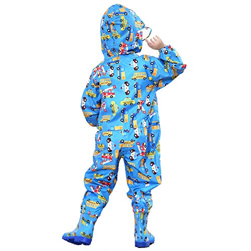 Chubasqueros Infantil,Impermeable Chaquetas Lluvia Niña Niño Azul Carros Patrón con Capucha Mono Grande Frozen Traje de Lluvia Poncho Escuela Running Pantalones Capa Ropa Bebé Unisexo 3-5 años