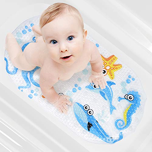 chuckle Alfombra de Baño Antideslizante para Bebés Niños, 39x69cm| Alfombrilla Bañera Resistente al Moho, PVC Ventosas Fuertes para Seguridad| Bañera Baño Suelo Ducha| Lindas Criaturas Marinas.