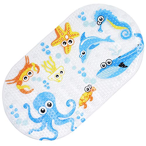 chuckle Alfombra de Baño Antideslizante para Bebés Niños, 39x69cm| Alfombrilla Bañera Resistente al Moho, PVC Ventosas Fuertes para Seguridad| Bañera Baño Suelo Ducha| Lindas Criaturas Marinas.