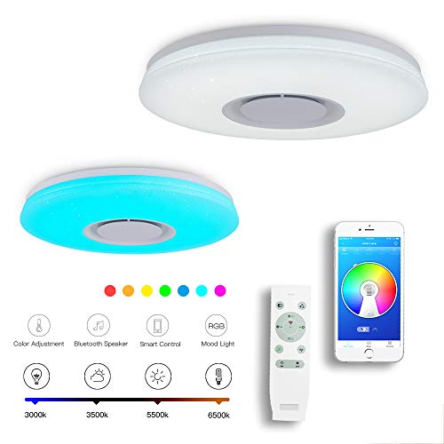 CHYSONGOODS 36W 40cm/15.7Inch redonda Plafón lampara led techo colores brillo iluminación de techo de interior con altavoz bluetooth y mando a distancia para habitación,cocina,sala