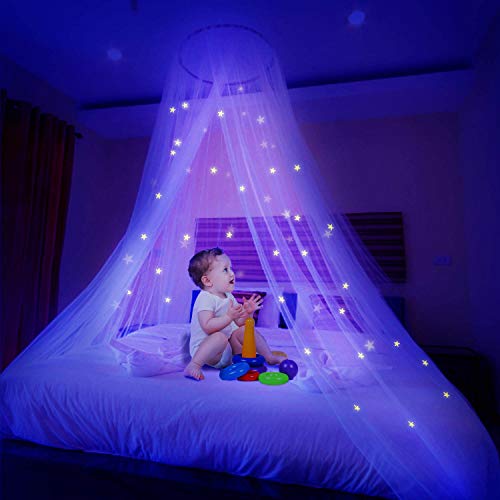 Ciaoed Mosquitera con estrellas luminosas Estrellas Cúpula con dosel de cama luminosa Cúpula antimosquitos La cubierta con dosel se adapta a la cama de bebés, niños, niñas o adultos