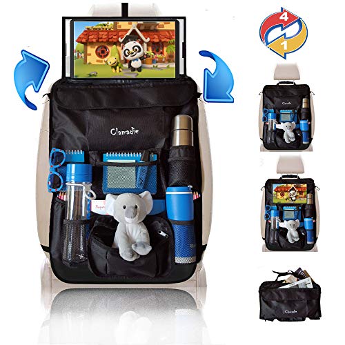 Clamadie Organizadores para Coche 4x1, Organizador para Asientos de Coches, Universal Multi-Bolsillo Protector Portaobjectos, Suporte Para Tableta de Coche, Juegos Para Niños, Accesorios de Coche