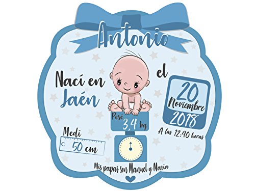 Cojín Bebe Recien Nacido Niño Azul con Nombre 100% Personalizado 30 x 30 cm