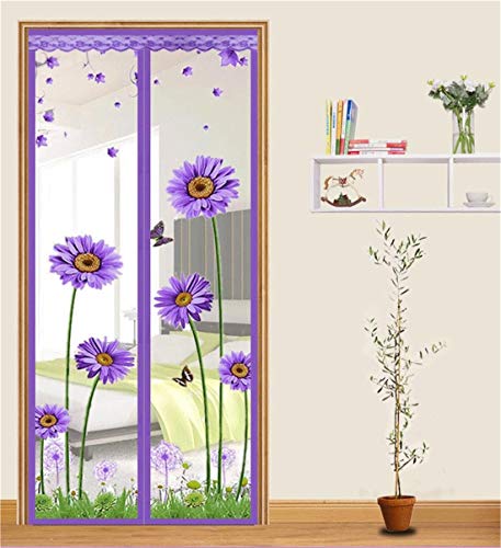 Cortina magnética para mosquitos, cortina magnética de verano para el hogar, luz, ventilación, muda, anti mosquitos, moscas, cortina auto absorbente, sin ponche,Purpledaisy,140 * 220CM