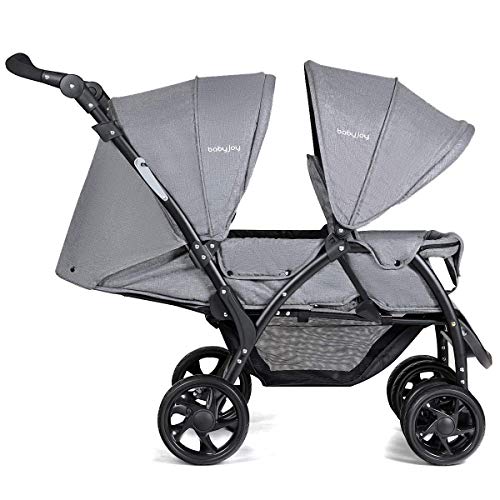 COSTWAY Carrito gemelar Silla de Paseo Sillita Doble Cochecito Hermanos para Bebé Niño Plegable con Rueda Giratoria