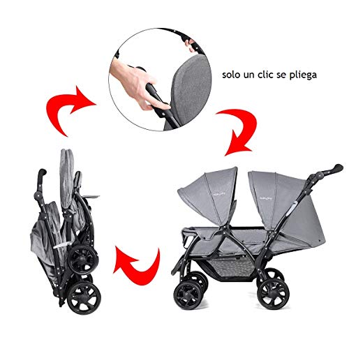 COSTWAY Carrito gemelar Silla de Paseo Sillita Doble Cochecito Hermanos para Bebé Niño Plegable con Rueda Giratoria