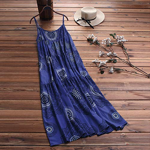 COZOCO Mujer Verano De Playa Vestido De Verano Vestido Verano Mujer Camiseta AlgodóN Casual Tallas Grandes Vestido De Tallas Grandes De Playa(Azul,EU-48/CN-5XL)