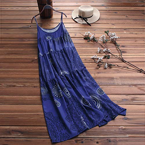 COZOCO Mujer Verano De Playa Vestido De Verano Vestido Verano Mujer Camiseta AlgodóN Casual Tallas Grandes Vestido De Tallas Grandes De Playa(Azul,EU-48/CN-5XL)