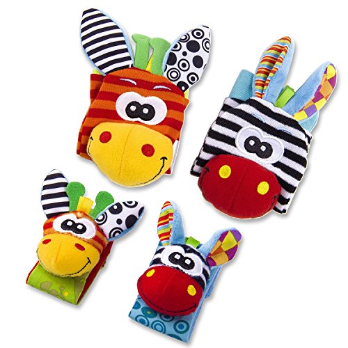 Cute Animal Infantil 4pcs (2pcs de la cintura y 2pcs calcetines) SOZZY SOCKS Bell correa traqueteos y calcetines de pie Finder conjunto de desarrollo de juguetes blandos para niños by Funky Planet