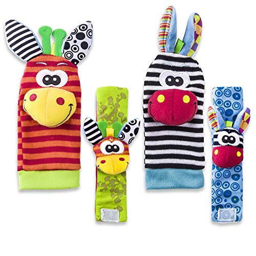 Cute Animal Infantil 4pcs (2pcs de la cintura y 2pcs calcetines) SOZZY SOCKS Bell correa traqueteos y calcetines de pie Finder conjunto de desarrollo de juguetes blandos para niños by Funky Planet