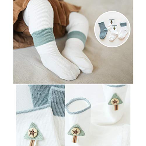 DEBAIJIA 3 Pares de Bebés Antideslizante Calcetines de Algodón Calcetines Elásticos para Niños Niñas 0-12 meses Calcetines Cálidos y Confortables para Primavera Verano - Verde Oscuro - S