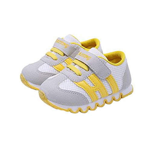 DEBAIJIA Zapatos para Niños 0-3T Bebés Caminata Zapatillas Niños Niñas Suela Suave Lona Antideslizantes TPR Material Transpirables Moda(Amarillo-17)