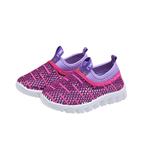 DEBAIJIA Zapatos para Niños 1-4T Bebés Caminata Zapatillas Raya Ahuecada Niña pequeño Suela Suave Malla TPR Material Transpirable Cómodo(Rosa-22)