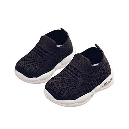 DEBAIJIA Zapatos para Niños 3-18M Bebé Caminan Zapatillas Deporte sin Cordones Transpirables Malla Ligera Antideslizante TPR-Materiale(Negro-22)