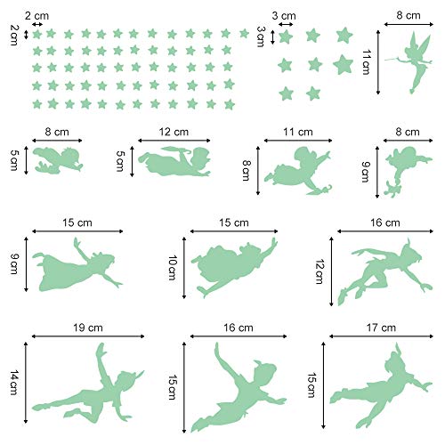 decalmile Luminoso Pegatinas de Pared Peter Pan Vinilos Decorativos Fluorescente Cuento de Hadas Estrella Adhesivos Pared Niña Infantil Dormitorio Habitación Bebé Guardería