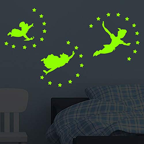 decalmile Luminoso Pegatinas de Pared Peter Pan Vinilos Decorativos Fluorescente Cuento de Hadas Estrella Adhesivos Pared Niña Infantil Dormitorio Habitación Bebé Guardería