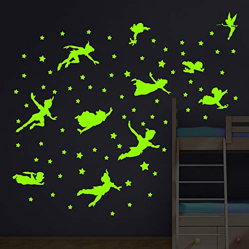 decalmile Luminoso Pegatinas de Pared Peter Pan Vinilos Decorativos Fluorescente Cuento de Hadas Estrella Adhesivos Pared Niña Infantil Dormitorio Habitación Bebé Guardería