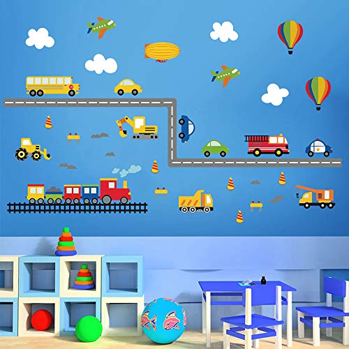 decalmile Pegatinas de Pared Transportes Vinilos Decorativos Construcción Vehículo Coches Camión Adhesivos Pared Habitación Niño Infantiles Bebés Cuarto de Jugar