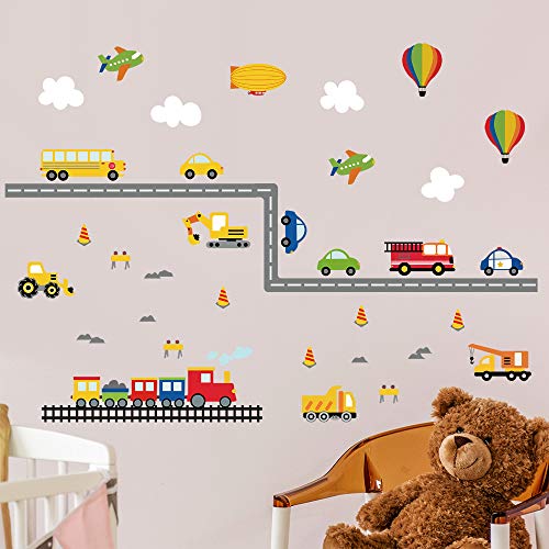 decalmile Pegatinas de Pared Transportes Vinilos Decorativos Construcción Vehículo Coches Camión Adhesivos Pared Habitación Niño Infantiles Bebés Cuarto de Jugar