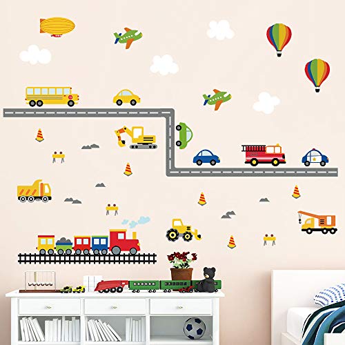 decalmile Pegatinas de Pared Transportes Vinilos Decorativos Construcción Vehículo Coches Camión Adhesivos Pared Habitación Niño Infantiles Bebés Cuarto de Jugar