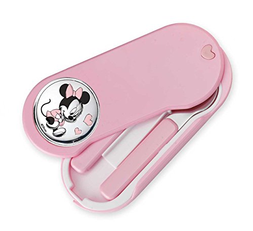 Disney Baby - Minnie Mouse - Set de cubiertos infantiles para viaje - Ideal para papillas - Regalo para bebés y niños pequeños - Metálicos con detalles en plata