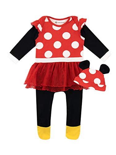 Disney Pijama Conjunto de Pijama Entera y Gorro para Niñas Bebés Minnie Mouse Rojo 0-3 Meses