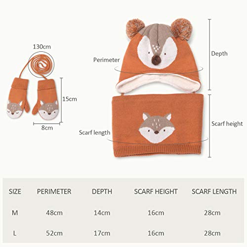 DORRISO Linda Niños Sombrero y Bufanda Guantes Otoño Invierno Primavera Gorro Bebe Calentar Pequeña Zorro Gorro Bufanda Guantes Conjunto Sombrero de Niño Naranja