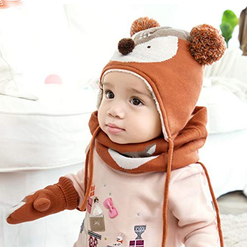 DORRISO Linda Niños Sombrero y Bufanda Guantes Otoño Invierno Primavera Gorro Bebe Calentar Pequeña Zorro Gorro Bufanda Guantes Conjunto Sombrero de Niño Naranja