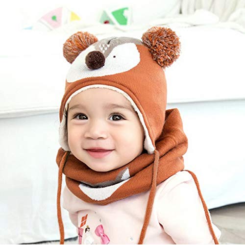 DORRISO Linda Niños Sombrero y Bufanda Guantes Otoño Invierno Primavera Gorro Bebe Calentar Pequeña Zorro Gorro Bufanda Guantes Conjunto Sombrero de Niño Naranja